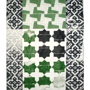 A Piece Of Art Featuring Green White And Black Printed Geometric Patterns.
