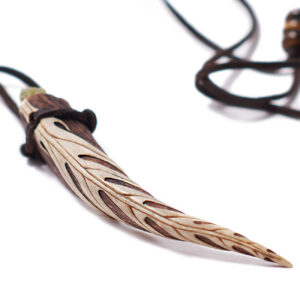 Malakas - He’e (fern Knowledge Keeper) Carved From Ethically Sourced Deer Antler; Dyed With Homemade Walnut Dye, Topped With A Moldavite Crystal And Tiger Eye Beads On Leather Cord.