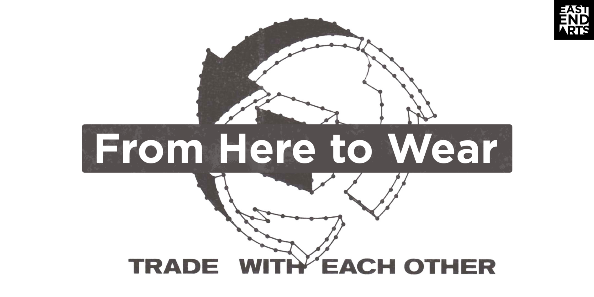A banner with a recycle logo at the bottom it reads: "Trade with each other."